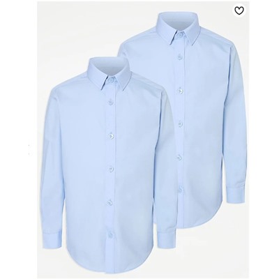 Light Blue Boys Slim Fit Long Sleeve School Shirt 2 Pack