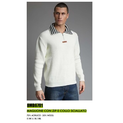 8MB6701 MAGLIONE CON ZIP E COLLO SCIALLATO