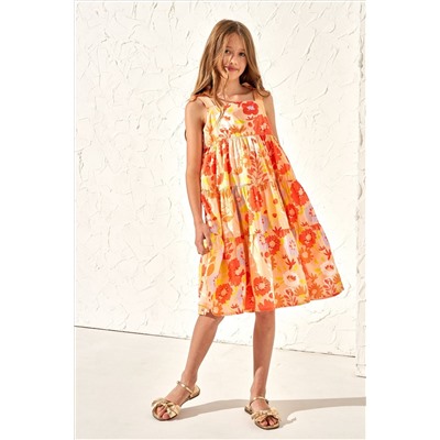 Angel & Rocket Julieta Orange Ribbon Strap Print Dress