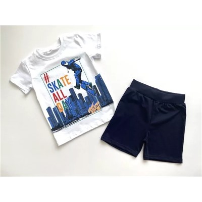 Комплект футболка+шорты на мальчика "Skate all day", размер 98 (супрем)