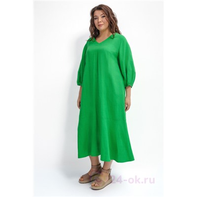 3660 - Платье льняное зеленое с оборкой арт.3660 AVERI