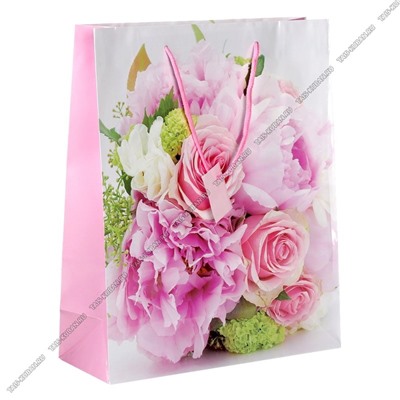 Пакет бумажный (h32х26см, дно10см) "Букеты цветов/Розы" (12)