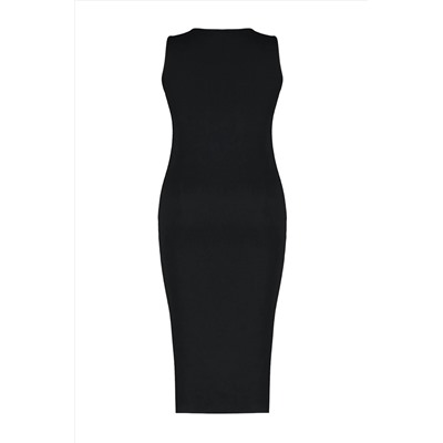 Черное трикотажное платье миди с вышивкой TBBSS24AH00126