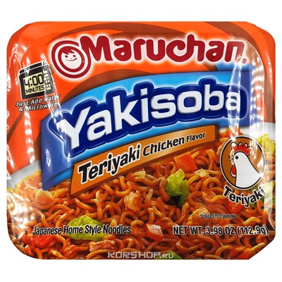 Лапша б/п со вкусом курицы с соусом терияки Yakisoba Maruchan, США, 112,9 г Акция