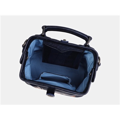 Синяя кожаная сумка с росписью из натуральной кожи «W0013 Blue Карусель»