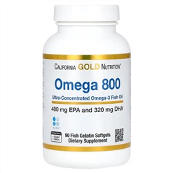 California Gold Nutrition, омега 800, рыбий жир, 80% ЭПК/ДГК, в форме триглицеридов, 1000 мг, 90 капсул из рыбьего желатина