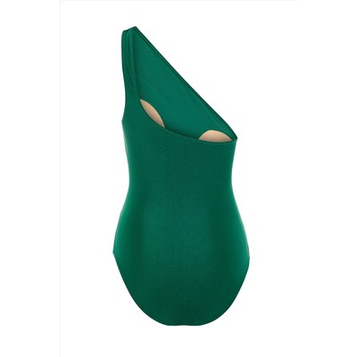 Зеленый купальник с драпировкой на одно плечо TBESS21MA0143