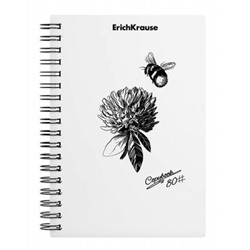 Записная книжка на спирали пластиковая обложка А6 80л клетка "Blossom. Black and White" 54117 ErichKrause