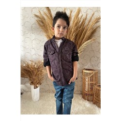 Хлопковая стильная рубашка с отложными рукавами и воротником-поло для мальчиков, GML-0015