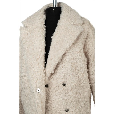 02-3151 Пальто женское утепленное (пояс) Букле/Искусственный мех бежевый