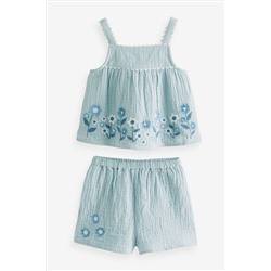 Blue Embroidered Top and Shorts Set (3mths-7yrs)