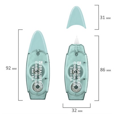 Корректирующая лента BRAUBERG PASTEL, 5 мм х 6 м, ВЫГОДНАЯ УПАКОВКА 3 штуки в блистере, 272658