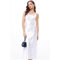 Белое атласное платье-комбинация с разрезом