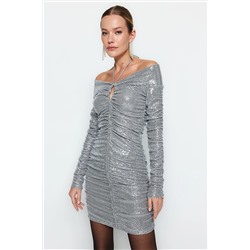 Серебряное платье с пайетками TPRAW24EL00095