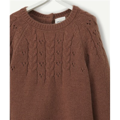 PULL MARRON BÉBÉ FILLE EN MAILLE AJOURÉE