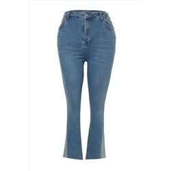 Гибкие расклешенные джинсы с завышенной талией синего цвета TBBAW24CJ00051