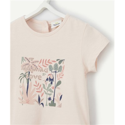 T-SHIRT BÉBÉ FILLE EN COTON BIOLOGIQUE ROSE AVEC IMPRIMÉ