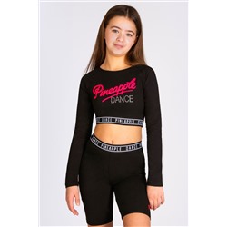 Pineapple Girls Dance Long Sleeve Crop Black Top