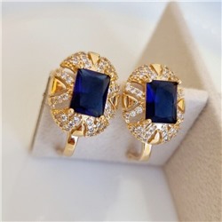 Серьги ювелирная бижутерия коллекция "Дубай" позолота, вставка камень, цвет:синий, 01020, арт.001.485