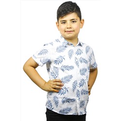 Рубашка для мальчика с короткими рукавами и рисунком листьев белого цвета ÇG-ASG122