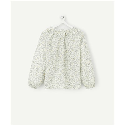 BLOUSE BÉBÉ FILLE EN COTON FLEURIE VERTE ET JAUNE AVEC VOLANTS