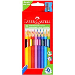 Карандаши цветные Faber-Castell "Jumbo" 20цв., трехгран., утолщ., заточен., картон, европодвес, с точилкой