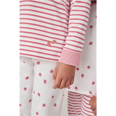 The White Company Organic Cotton Strawberry And Stripe White Pyjamas 2 Pack