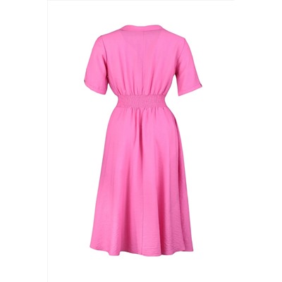 Розовое тканое платье из жиппе и пуговиц TBBSS22EL1563