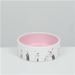 Миска керамическая "Любовь и коты"300 мл  12,5 x 4,5 cм, розово-белая