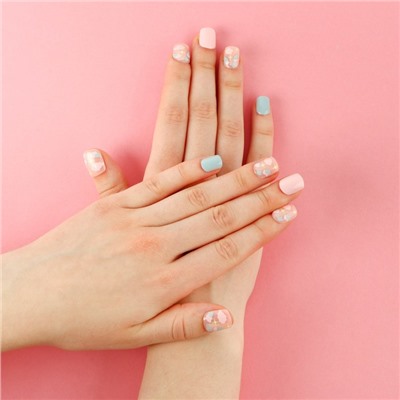 Накладные ногти «Розовые облака», 24 шт, клеевые пластины, форма квадрат, цвет глянцевый розовый/бежевый/голубой