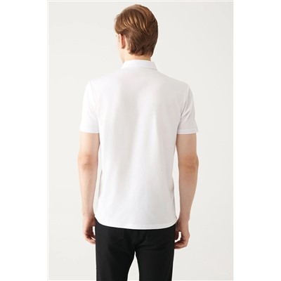 Мужская белая футболка стандартного кроя из 100% хлопка с воротником-поло на 3 пуговицах E001035
