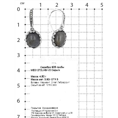 Кольцо из чернёного серебра с нат.лабрадоритом и марказитами 925 пробы MR01167LAB