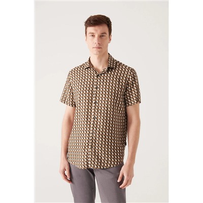 Мужская вискозная рубашка цвета хаки с геометрическим узором A21y2117