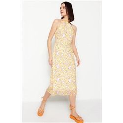 Платье миди цвета экрю на тканой подкладке с цветочным узором TWOSS23EL01939