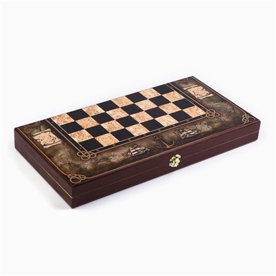 Шахматы деревянные большие "Морская карта", 50 х 50 см , король h-9 см, пешка h-4.5 см