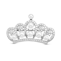 Брошь из серебра с жемчугом Swarovski и фианитами родированная 925 пробы Б032р804