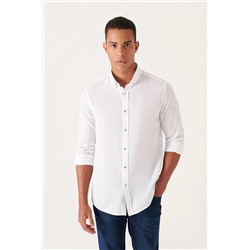 Белая рубашка стандартного кроя с тонким мягким воротником на пуговицах из 100% хлопка с длинными рукавами