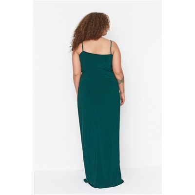 Изумрудно-зеленое вязаное вечернее платье с драпировкой TBBSS22AD00000