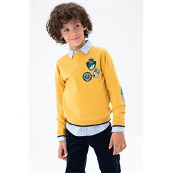 Jersey tricotosa con coderas de niño amarillo