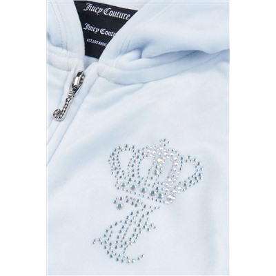 Juicy Couture Girls Blue Diamante Crown Zip Through Hoodie