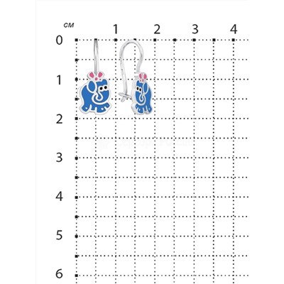 Серьги детские на петле из серебра с эмалью родированные - Слоники 925 пробы 2110081