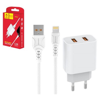 Сетевой адаптер питания DENMEN DC05L 2USB + кабель Lightning (белый)