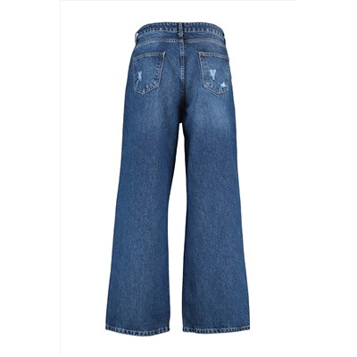 Темно-синие широкие рваные джинсы с высокой талией TBBSS22JE00006