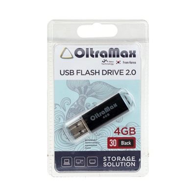 Флешка OltraMax 30, 4 Гб, USB2.0, чт до 15 Мб/с, зап до 8 Мб/с, чёрная