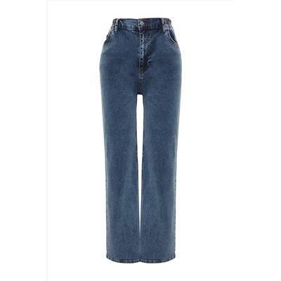 Синие широкие джинсы с высокой талией TBBAW24CJ00055