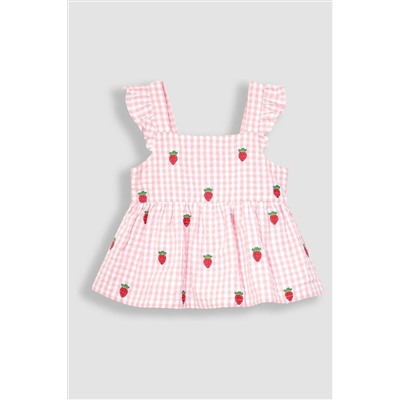 JoJo Maman Bébé 2-Piece Strawberry Seersucker Blouse & Shorts Set