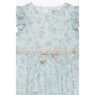 Trotters London Liberty Print Seafoam Etta Fawn Frill Sleeve Cotton Dress