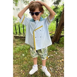Двубортная рубашка из поплина для мальчика с отделкой окантовкой HULM67022SEGS0148-16