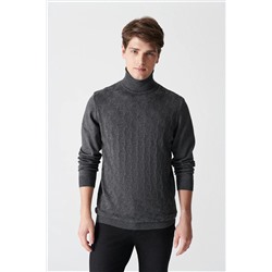 Мужской темно-серый жаккардовый свитер с высоким воротником A12y5215