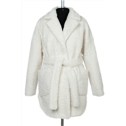 02-3196 Пальто женское утепленное (пояс) Букле/Искусственный мех белый